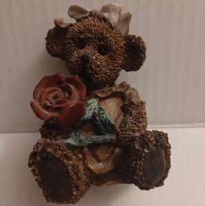 4/$30 Teddy Bear Figurine With Bow & Rose